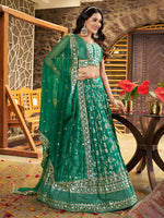 Lovely Green Color Silk Fabric Party Wear Lehenga