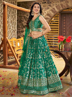 Lovely Green Color Silk Fabric Party Wear Lehenga