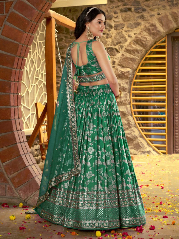 Lovely Green Color Silk Fabric Party Wear Lehenga