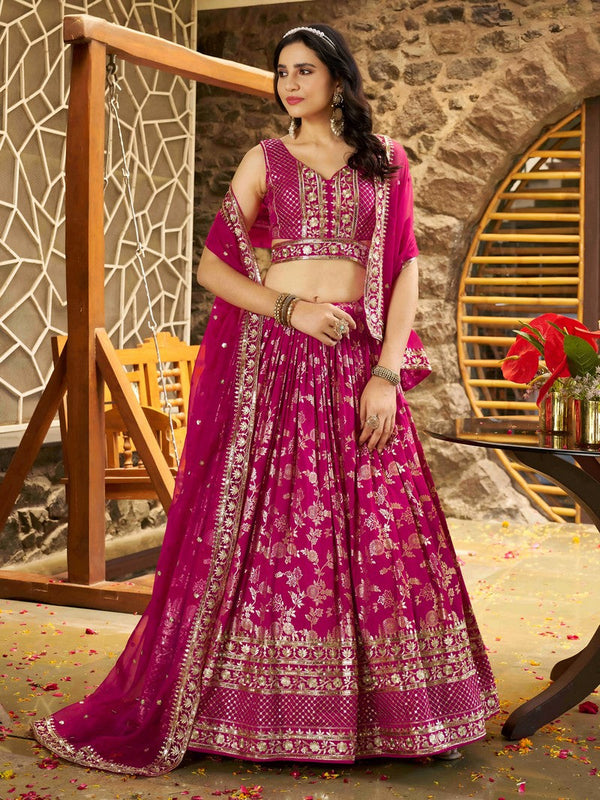 Lovely Pink Color Silk Fabric Party Wear Lehenga