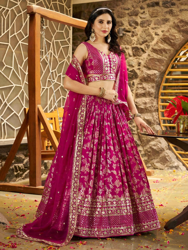 Lovely Pink Color Silk Fabric Party Wear Lehenga