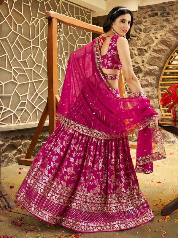 Lovely Pink Color Silk Fabric Party Wear Lehenga
