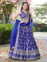 Lovely Blue Color Silk Fabric Party Wear Lehenga