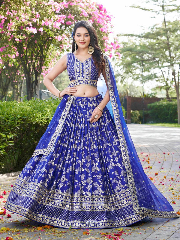 Lovely Blue Color Silk Fabric Party Wear Lehenga