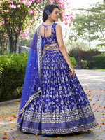 Lovely Blue Color Silk Fabric Party Wear Lehenga