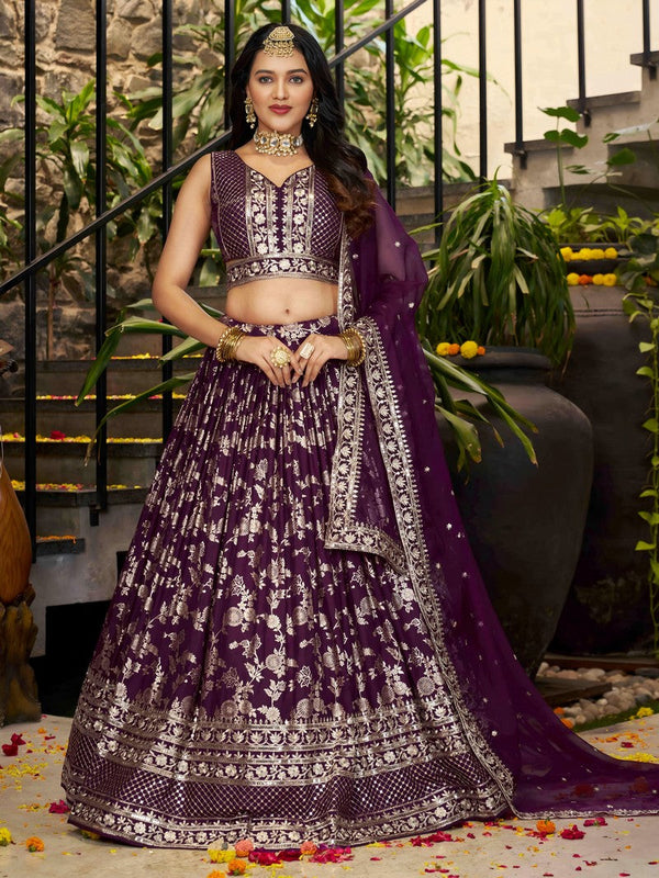 Lovely Voilet Color Silk Fabric Party Wear Lehenga