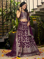 Lovely Voilet Color Silk Fabric Party Wear Lehenga