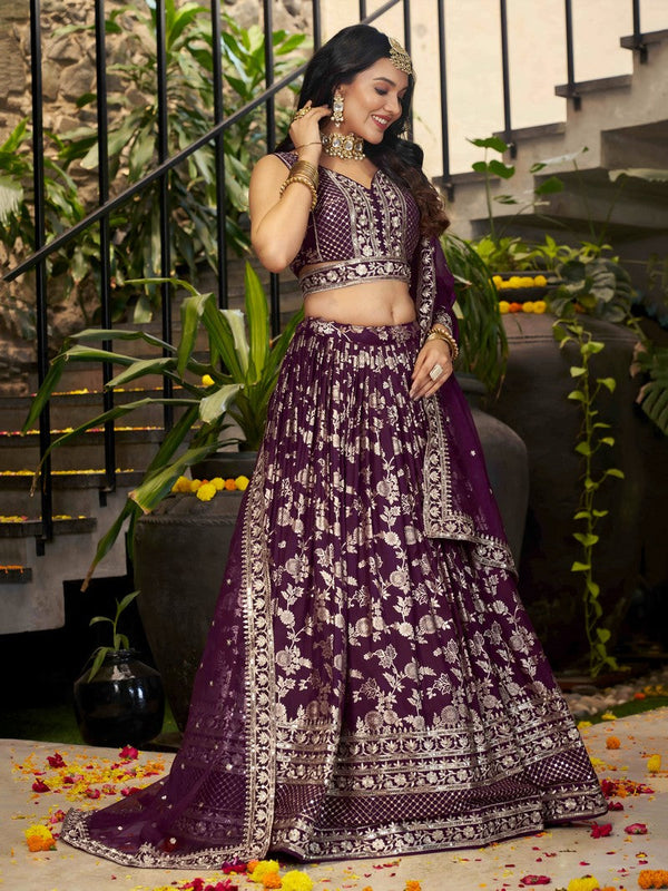 Lovely Voilet Color Silk Fabric Party Wear Lehenga