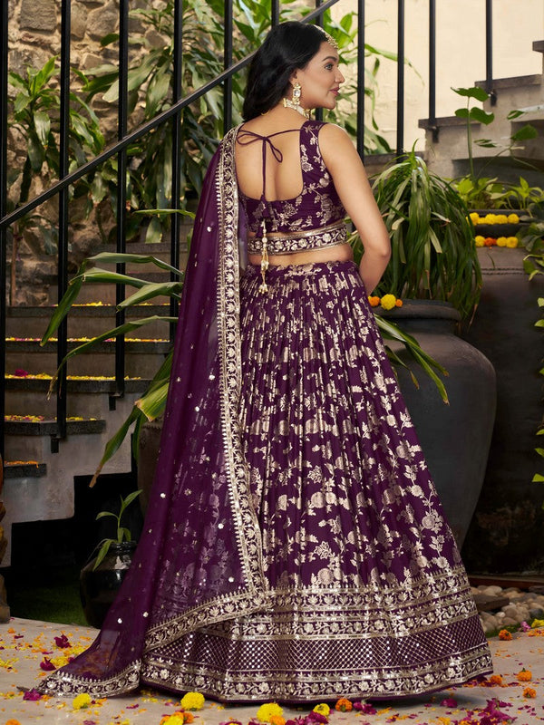 Lovely Voilet Color Silk Fabric Party Wear Lehenga