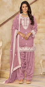 Tasteful Purple Color Chanderi Fabric Patiala Suit