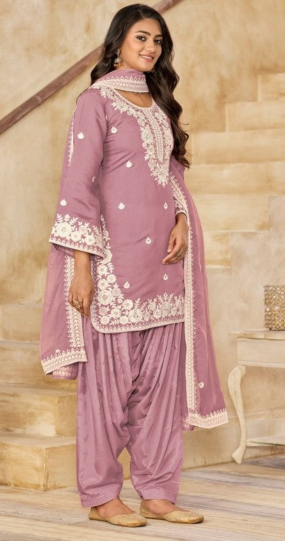 Tasteful Purple Color Chanderi Fabric Patiala Suit