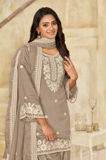 Tasteful Grey Color Chanderi Fabric Patiala Suit
