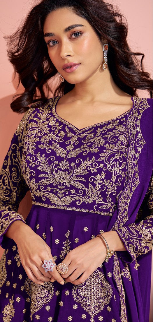 Tasteful Blue Color Georgette Fabric Partywear Suit
