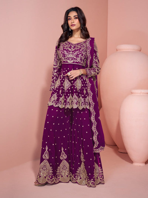 Tasteful Purple Color Georgette Fabric Partywear Suit