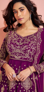 Tasteful Purple Color Georgette Fabric Partywear Suit