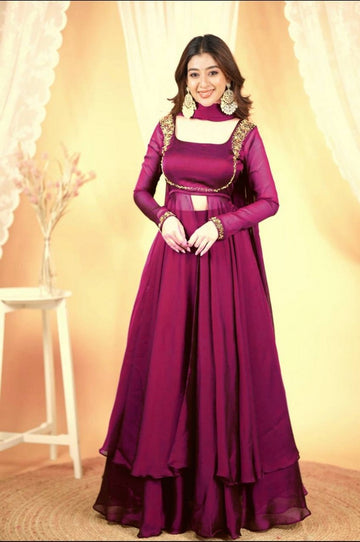 Amazing Purple Color Silk Fabric Cord Set