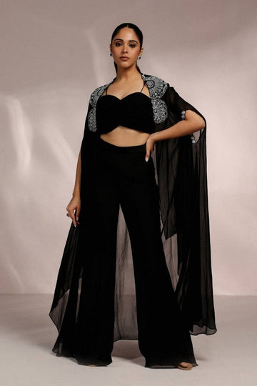 Amazing Black Color Georgette Fabric Cord Set