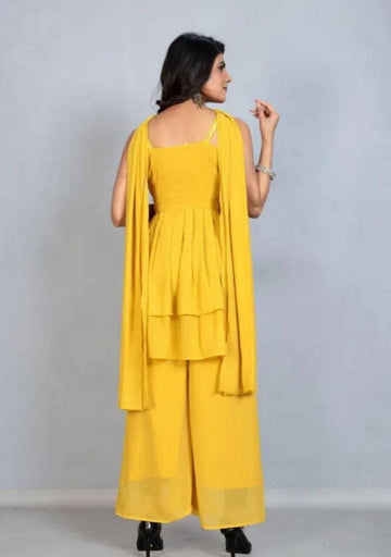 Tasteful Yellow Color Georgette Fabric Plazzo Suit