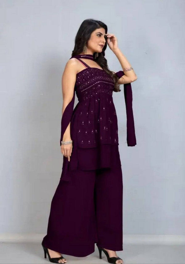 Tasteful Voilet Color Georgette Fabric Plazzo Suit