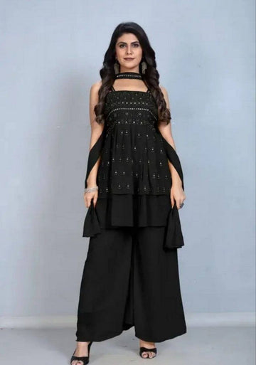 Tasteful Green Color Georgette Fabric Plazzo Suit
