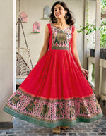 Dazzling Red Color Muslin Fabric Gown