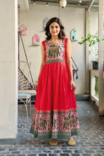 Dazzling Red Color Muslin Fabric Gown