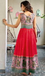 Dazzling Red Color Muslin Fabric Gown