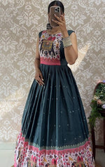 Dazzling Green Color Muslin Fabric Gown