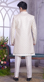 Elegant Cream Color Art Silk Fabric Mens Indowestern