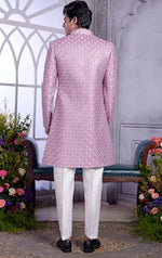 Elegant Purple Color Art Silk Fabric Mens Indowestern