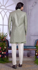 Elegant Green Color Art Silk Fabric Mens Indowestern