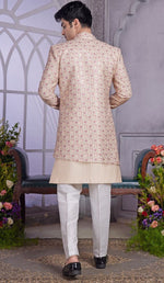 Elegant Beige Color Art Silk Fabric Mens Indowestern