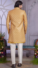 Elegant Mustard Color Art Silk Fabric Mens Indowestern