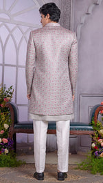 Elegant Grey Color Art Silk Fabric Mens Indowestern