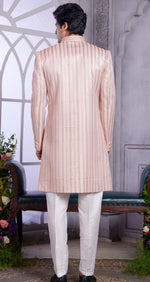 Elegant Peach Color Art Silk Fabric Mens Indowestern