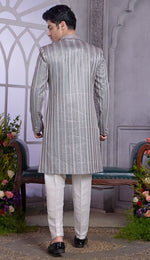 Elegant Grey Color Art Silk Fabric Mens Indowestern