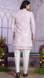 Elegant Pink Color Art Silk Fabric Mens Indowestern