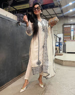 Divine Cream Color Crepe Fabric Designer Suit