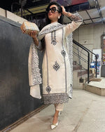 Divine Cream Color Crepe Fabric Designer Suit