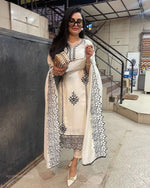 Divine Cream Color Crepe Fabric Designer Suit