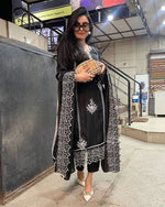 Divine Black Color Crepe Fabric Designer Suit
