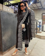 Divine Black Color Crepe Fabric Designer Suit
