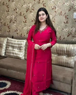 Divine Red Color Cotton  Fabric Designer Suit