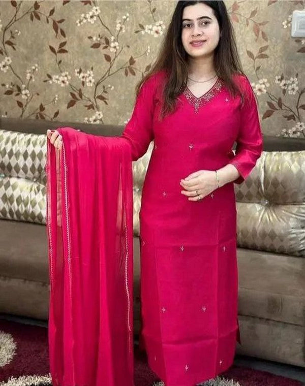 Divine Red Color Cotton  Fabric Designer Suit