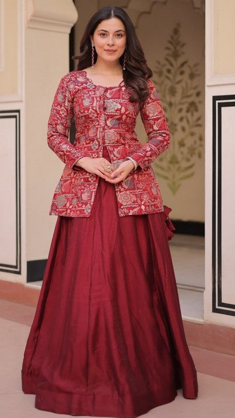Amazing Maroon Color Jacquard Fabric Designer Lehenga