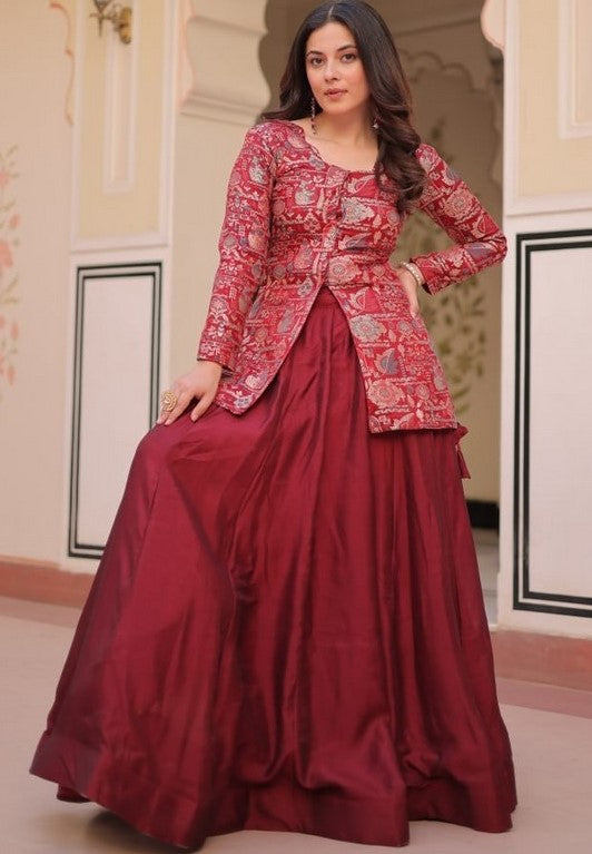 Amazing Maroon Color Jacquard Fabric Designer Lehenga