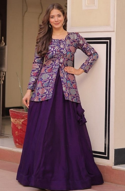 Amazing Voilet Color Jacquard Fabric Designer Lehenga