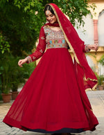 Beautiful Maroon Color Blooming Fabric Gown