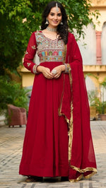 Beautiful Maroon Color Blooming Fabric Gown