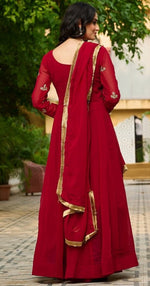 Beautiful Maroon Color Blooming Fabric Gown